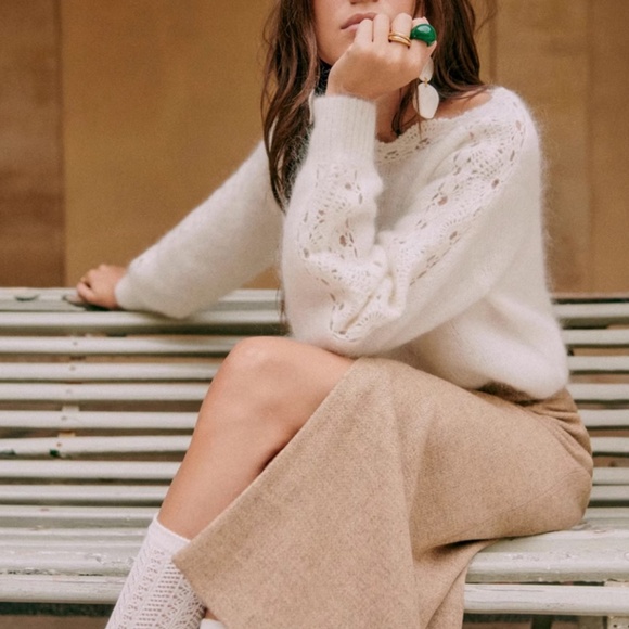 BEST Sezane Stacy Jumper Sweater - Ecru Ivory French Wool Mohair Knit - Picture 4 of 11